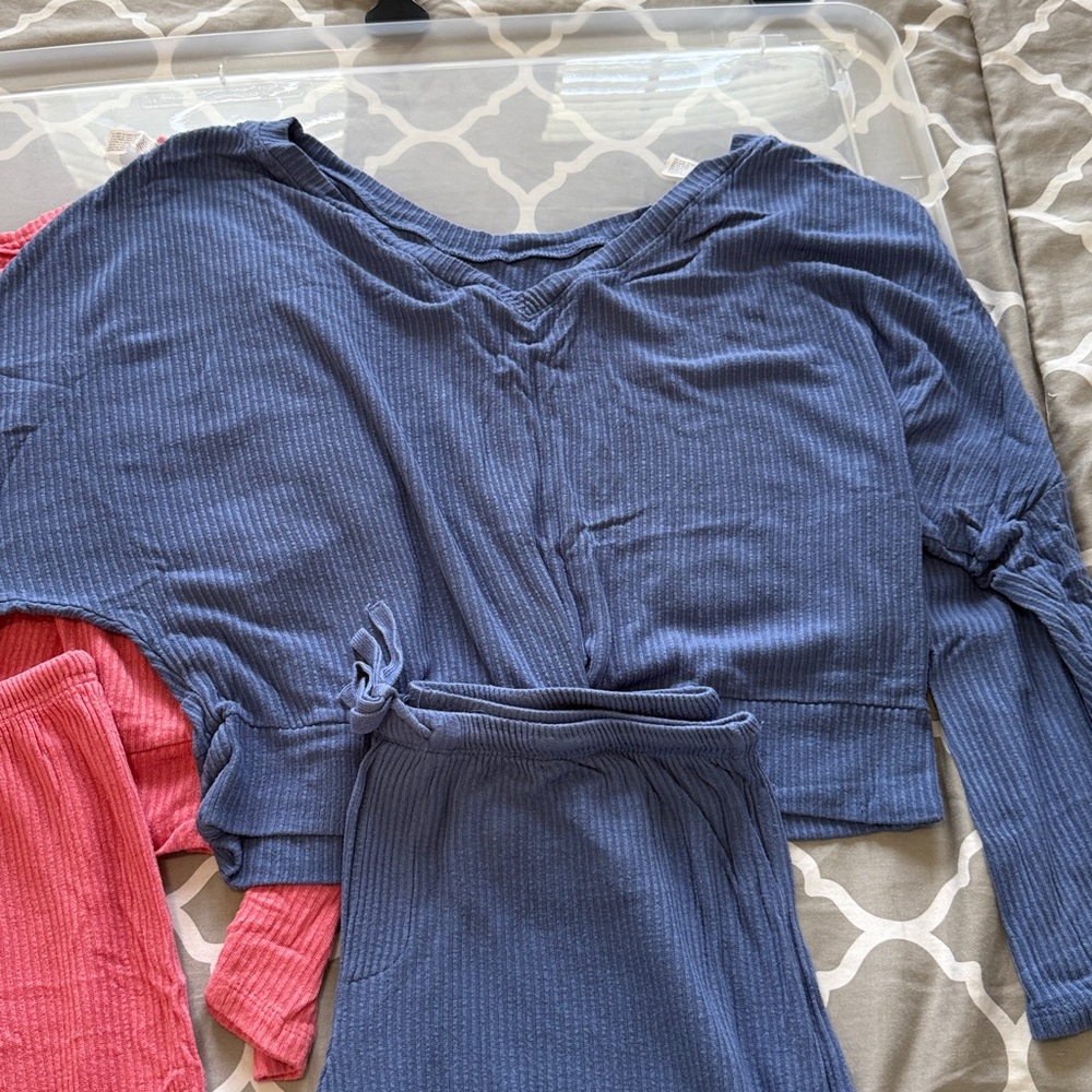 Auden Blue & Coral Ribbed Sleepwear Set
